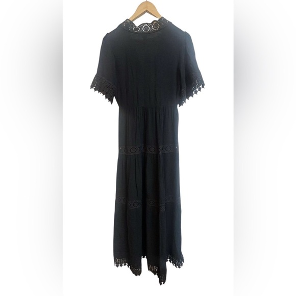 Floral Embroidered Duster Kimono Dress Womens S Black Whimsygoth Boho Lace - Picture 5 of 10